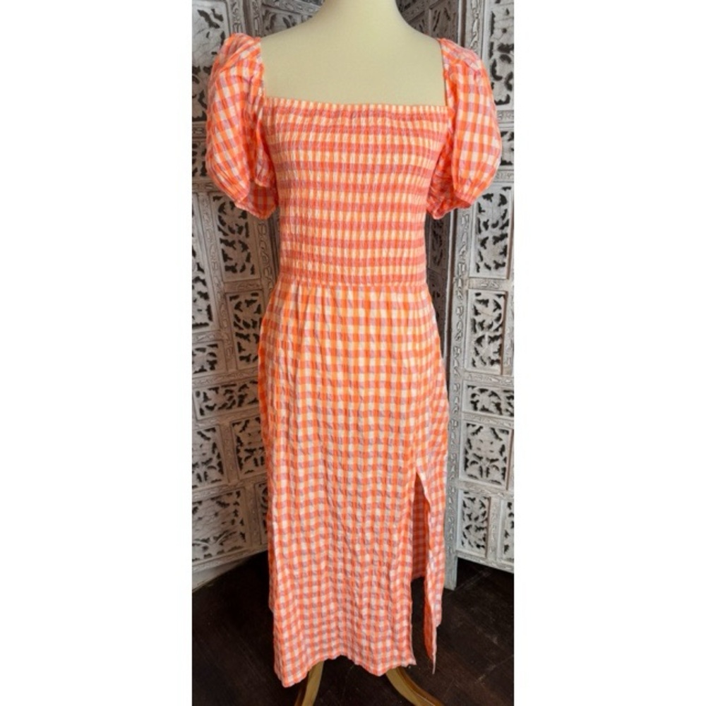 Bershka Orange Checkered Midi Dress